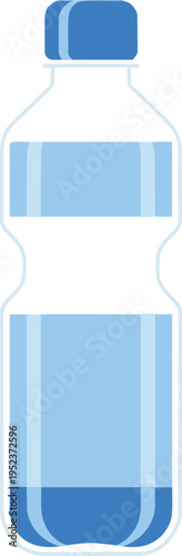 A clear plastic water bottle filled with blue liquid and capped with a blue top. Vector, illustration