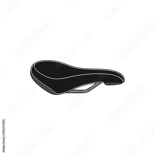 A stylized black bicycle saddle with white outlining on a white background