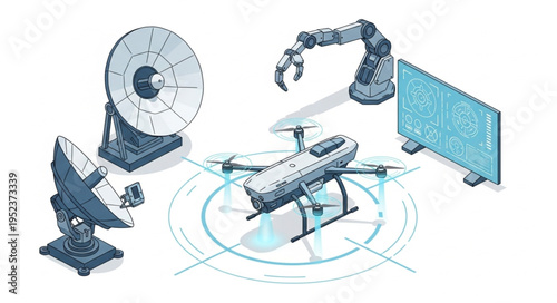 Drone technology with robotic arm and radar systems for advanced operations.
