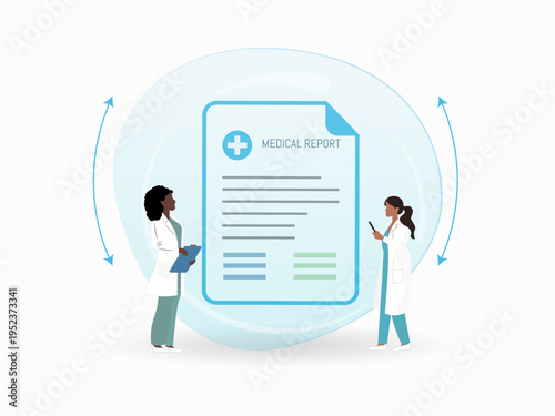 Second Medical Opinion Healthcare Concept with Doctors Reviewing Medical Report and Patient Diagnosis