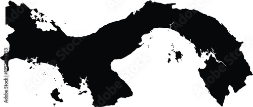 Detailed black silhouette map of the republic of panama isolated on a white background