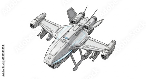 Detailed illustration of a futuristic spaceship with advanced technology and design.
