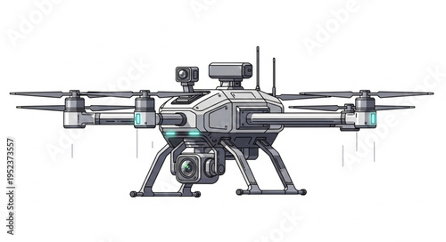 Detailed illustration of a modern drone with advanced technology and features.