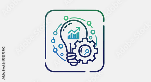 Innovative lightbulb with graph and gear icon representing ideas and solutions