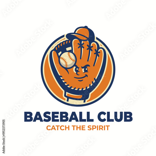 Playful logo featuring a baseball glove with a smiling face, embodying the spirit of sportsmanship and teamwork, ideal for a youth baseball club or team branding.
