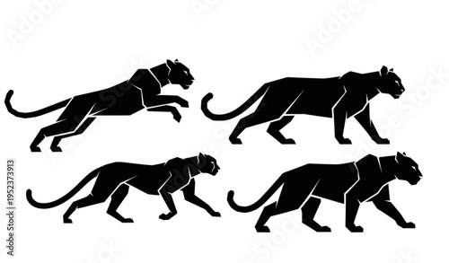 Geometric big cat silhouettes jaguar puma cheetah panther abstract polygon logo vector