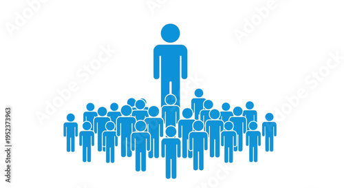 Leadership concept illustration with a person leading a crowd of people