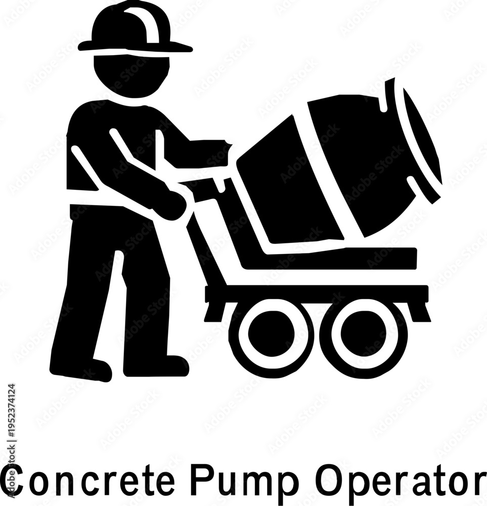 Fototapeta premium Concrete pump operator pushing wheelbarrow with cement mixer