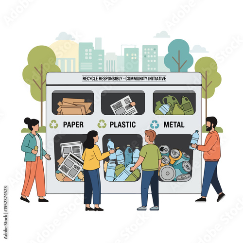 People recycling paper plastic metal 5.