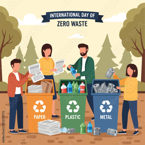 People recycling paper plastic metal 7.