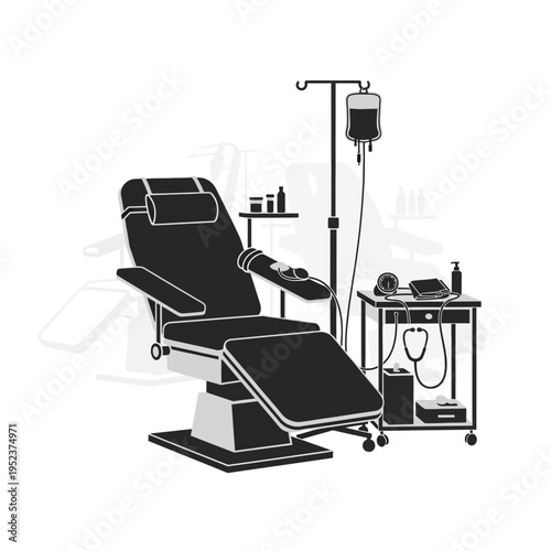 Dental chair with medical equipment present.