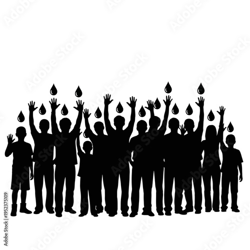 Group of people raising their hands.