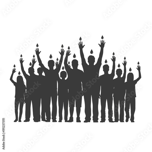 Group of people raising their hands.