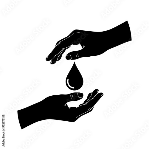 Hands holding a single water drop.
