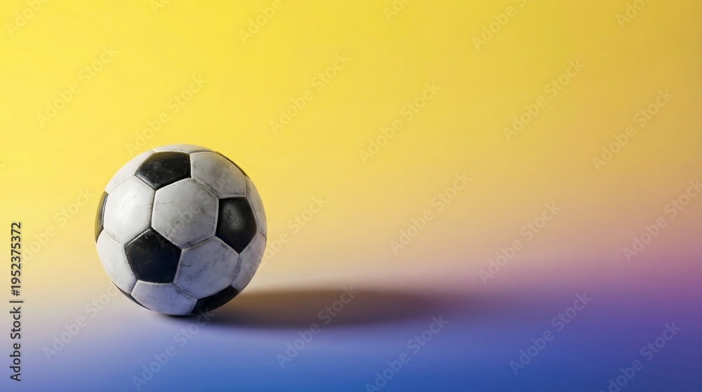 Fototapeta premium Soccer ball with long fading shadow on gradient background. Modern minimal football concept for sports banners and marketing layouts.