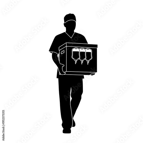 Man carrying a wine bottle box.