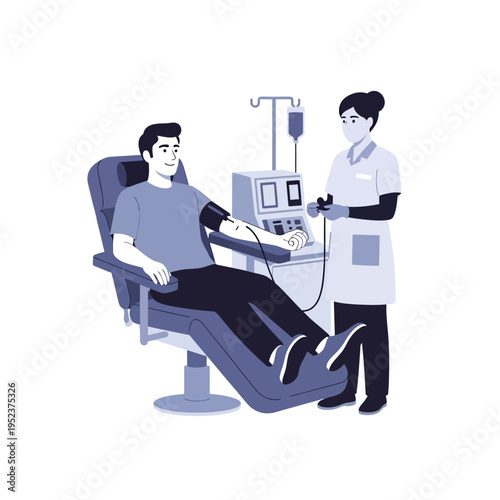 Man donating blood at clinic.