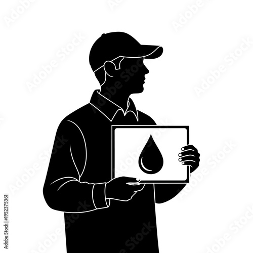 Man holding water drop sign board.