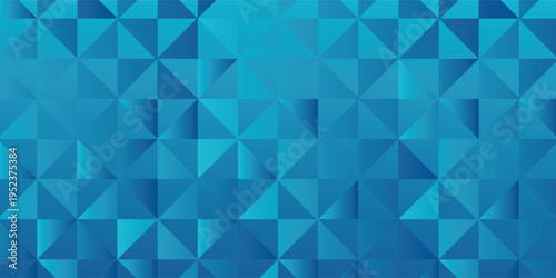 Abstract background with vibrant cyan and azure blue geometric triangle mosaic pattern.
