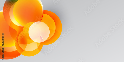 Abstract orange circles overlap gray background. Modern design, simple shapes, bright colors, clean aesthetic.