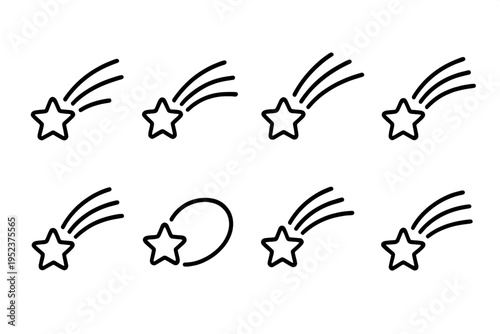 Collection of outline icons showing falling stars and comets with motion trails