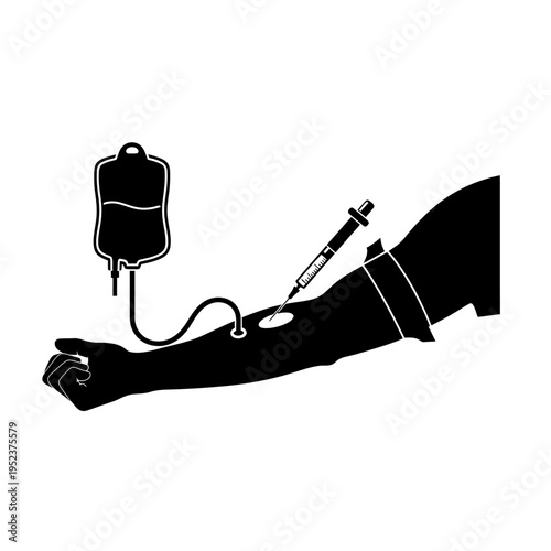 Medical IV drip arm with needle.