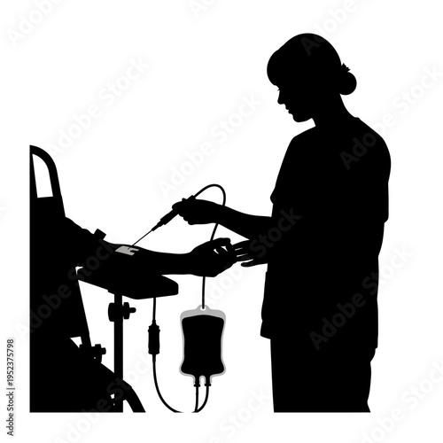 Nurse Preparing IV Drip Transfusion.