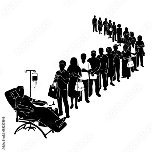 People waiting in line for medical.