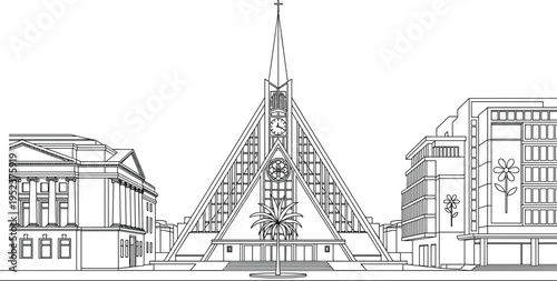 Dubai city skyline with Burj Khalifa mosque and metro train for United Arab Emirates urban tourism vector.