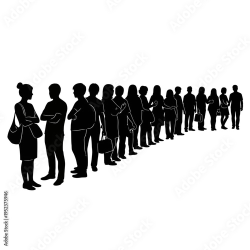 Silhouettes of people standing in line.
