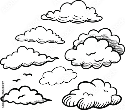 Hand-drawn Cartoon Clouds Collection.