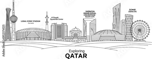 Dubai city skyline with colorful skyscrapers and famous landmarks for United Arab Emirates travel and tourism vector.