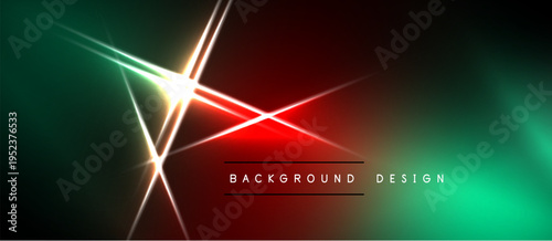 Abstract background features vibrant neon lines, gradients. Red, green hues dominate dark space. Text reads background design.