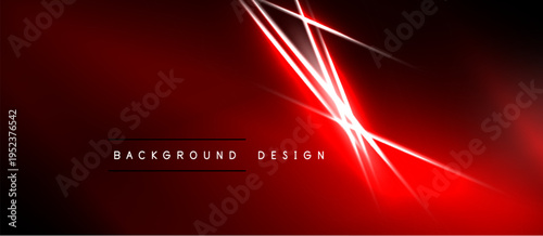 Red abstract background features bright light streaks radiating from central point. Dark shades dominate composition. Simple text reads background design.