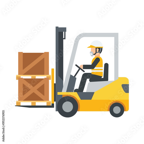 Forklift Operator Moving Wooden Crates Safely.