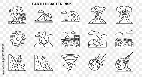 Earth Disaster Risk Icons - Volcanoes, Hurricanes, Landslides, and More.