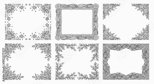 Decorative floral frame designs in grayscale for creative graphic resources
