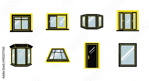 Set of 7 window and door icons vector