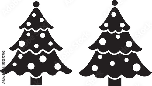 Two decorated christmas tree silhouettes with dots