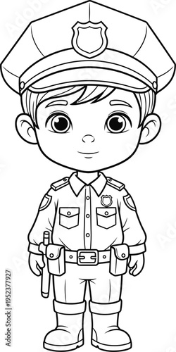 A cartoon boy dressed as a police officer standing