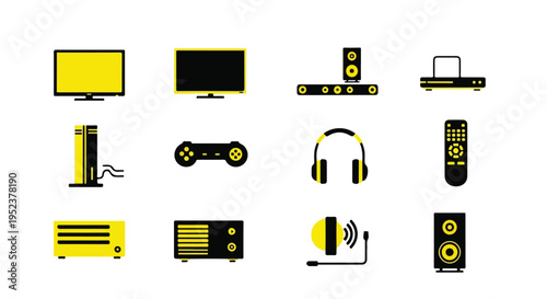 Set of 10 gaming and audio equipment icons vector