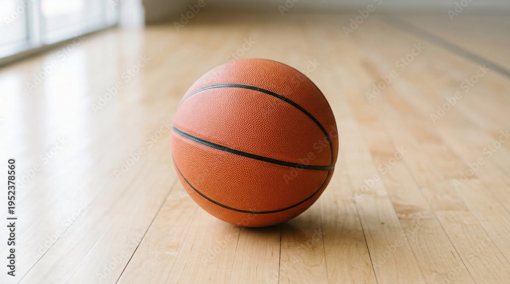 Obraz premium Ballon de basketball sur parquet en bois