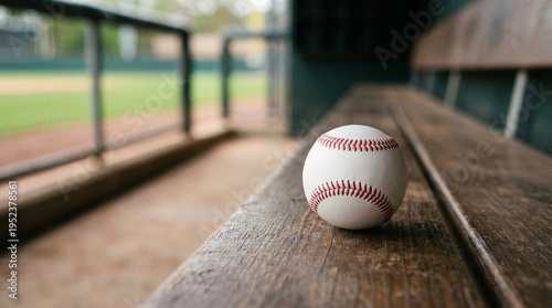 Balle de baseball posée sur un banc en bois