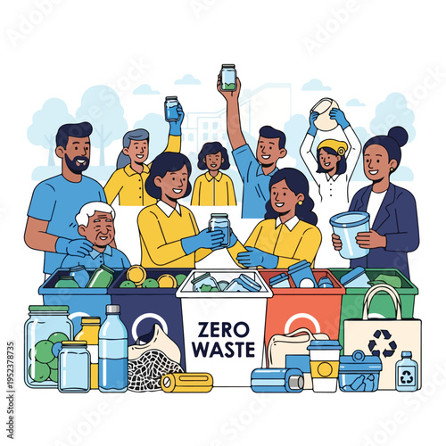 Group of people collecting recyclables.