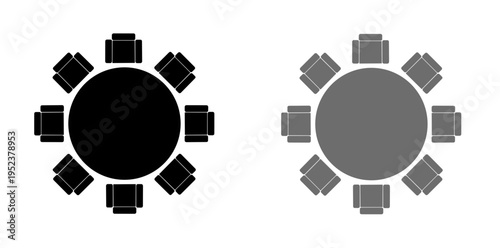 Round table with chair icon set. Vector illustration of round table with chair icon set
