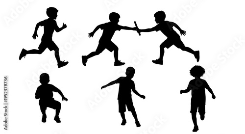 Children Silhouettes Running and Playing Sports Outdoors