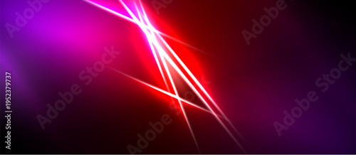 Abstract background features vibrant pink, red hues. Lines intersect creating dynamic light effect. Dark areas contrast bright energy.