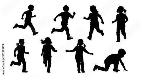Children Silhouettes Running and Playing Outdoors