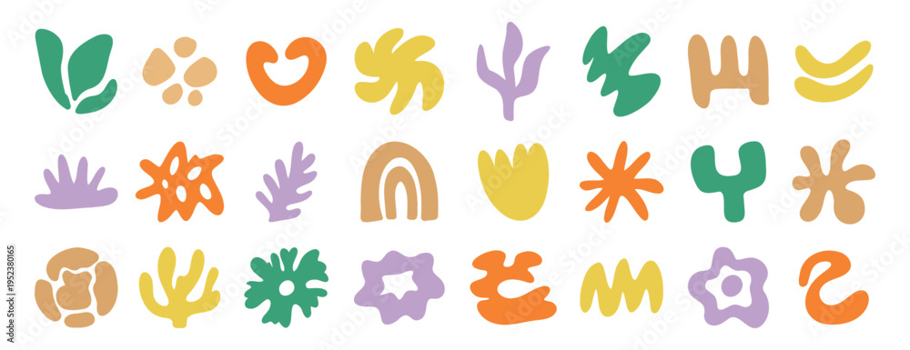 Obraz premium abstract organic shapes kit set, irregular hand drawn doodle organic shapes and liquid form. Plant nature liquid random boho set