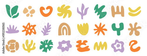 abstract organic shapes kit set, irregular hand drawn doodle organic shapes and liquid form. Plant nature liquid random boho set